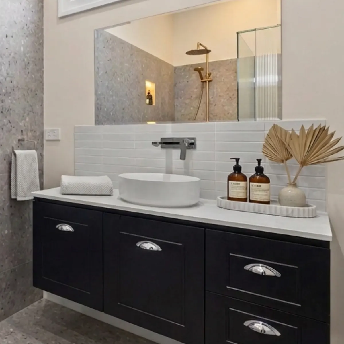 Dark vanity bathroom renovation, Gold Coast
